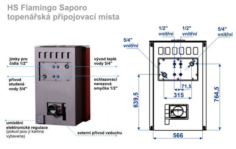 Saporo 11/5kW s výměníkem, elektronická regulace, HS Flamingo